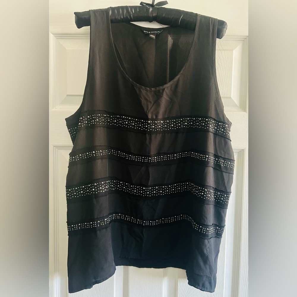 Rock & Republic Sleeveless Sequin Striped Top, XL